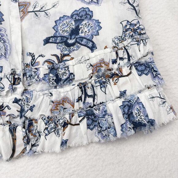 Sundance Top Medium White Floral Button Front Shirt Raw Hem Tiered Gwen Tunic - Picture 3 of 7